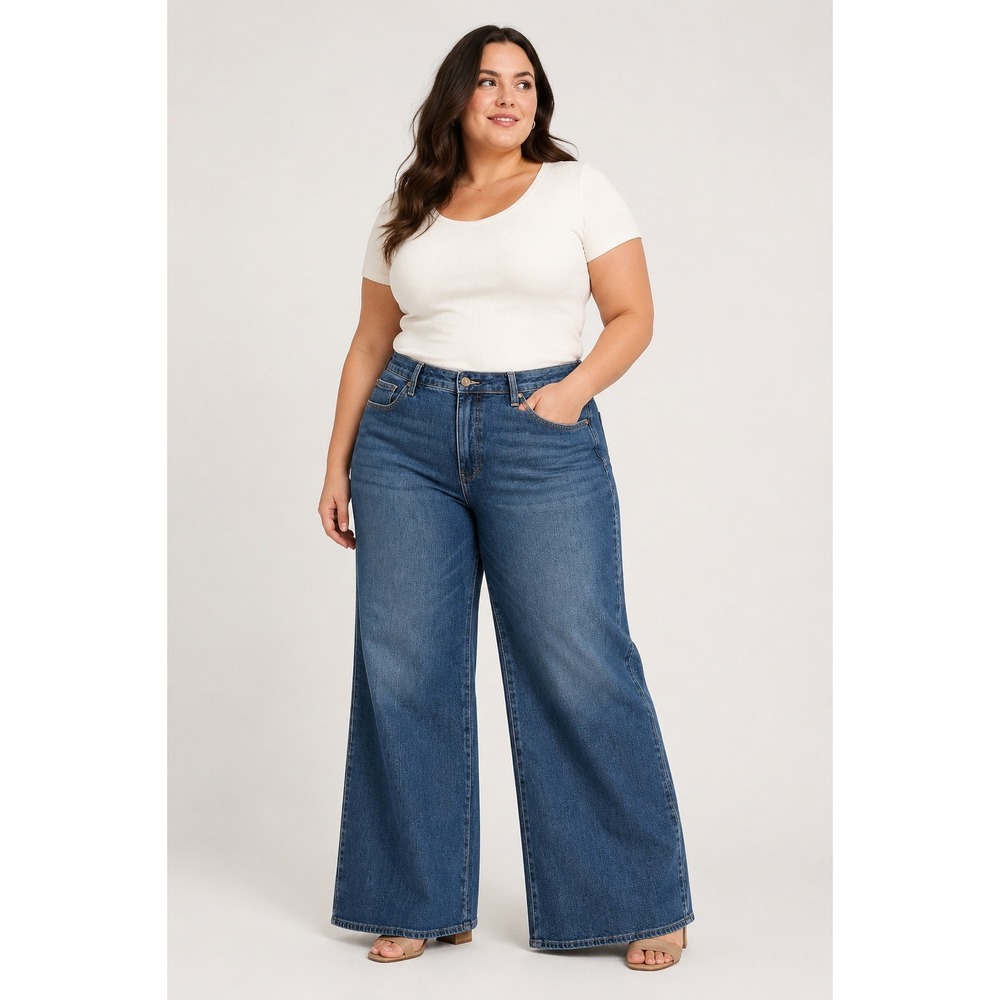 Judy Blue 20W Retro Wide Leg Jeans High Rise Medium Wash JB88847 DK-CO Stretch - Picture 2 of 16
